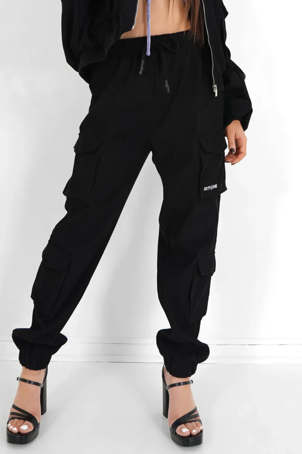 Femme Sixth June Pantalons | Pantalon Cargo Cotele Noir