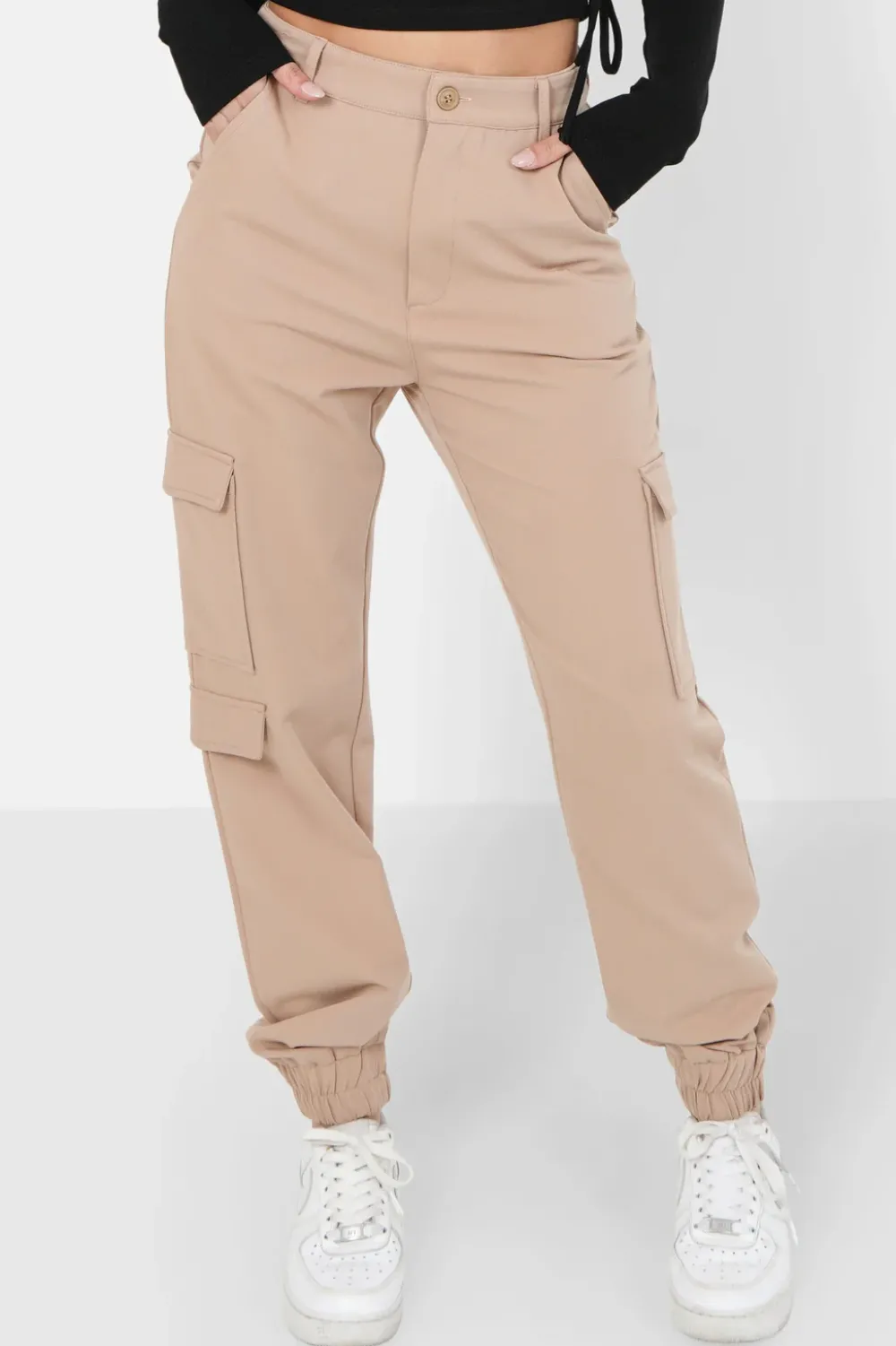 Femme Sixth June Pantalons | Pantalon Cargo Logo Brode Beige