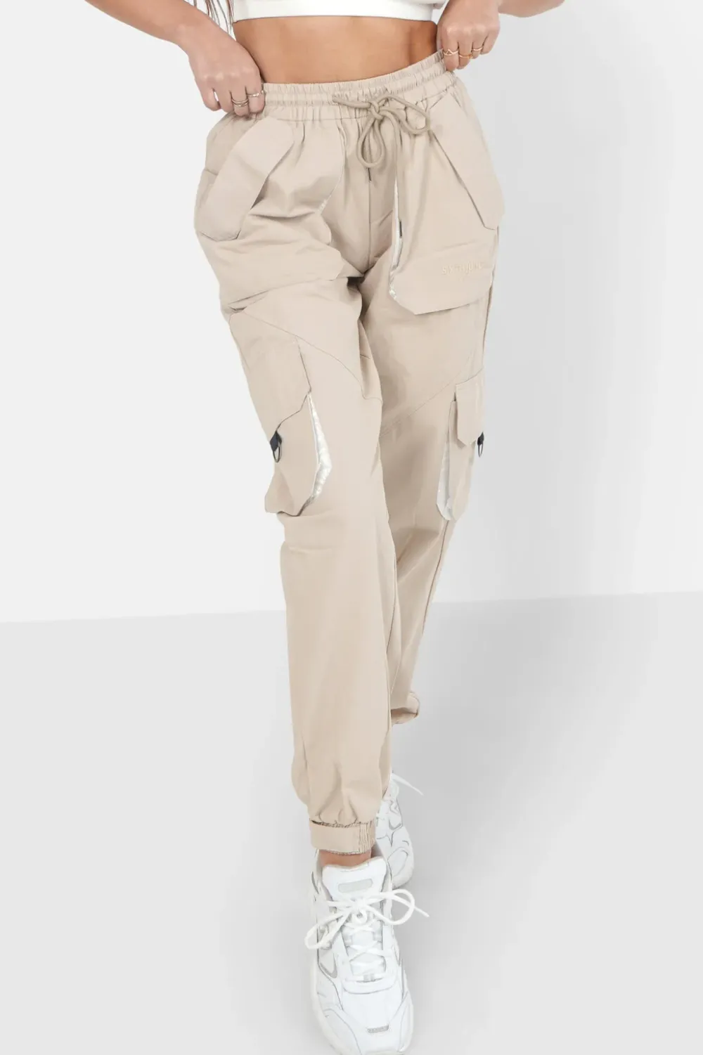 Femme Sixth June Pantalons | Pantalon Cargo Logo Large Beige