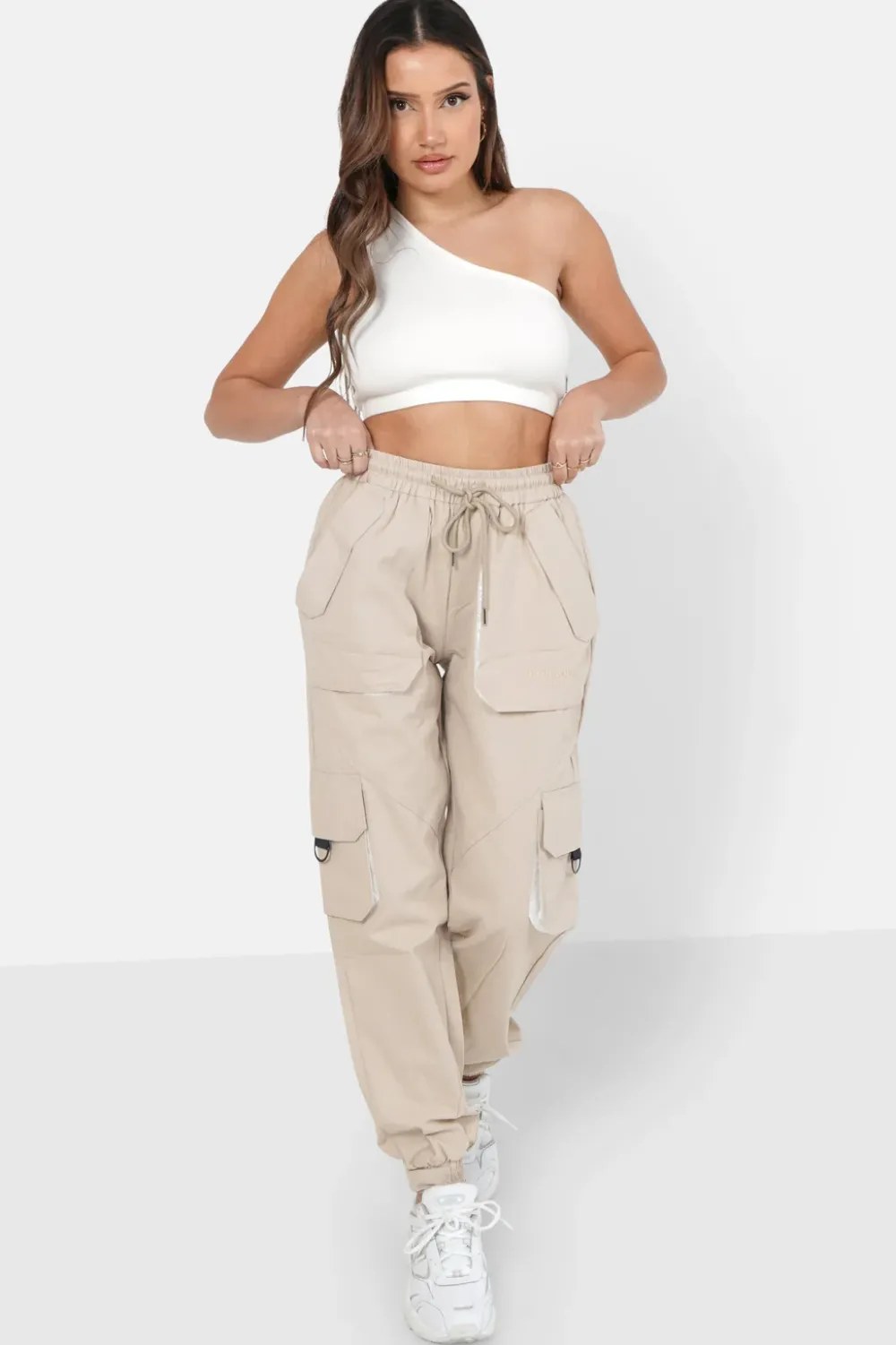 Femme Sixth June Pantalons | Pantalon Cargo Logo Large Beige