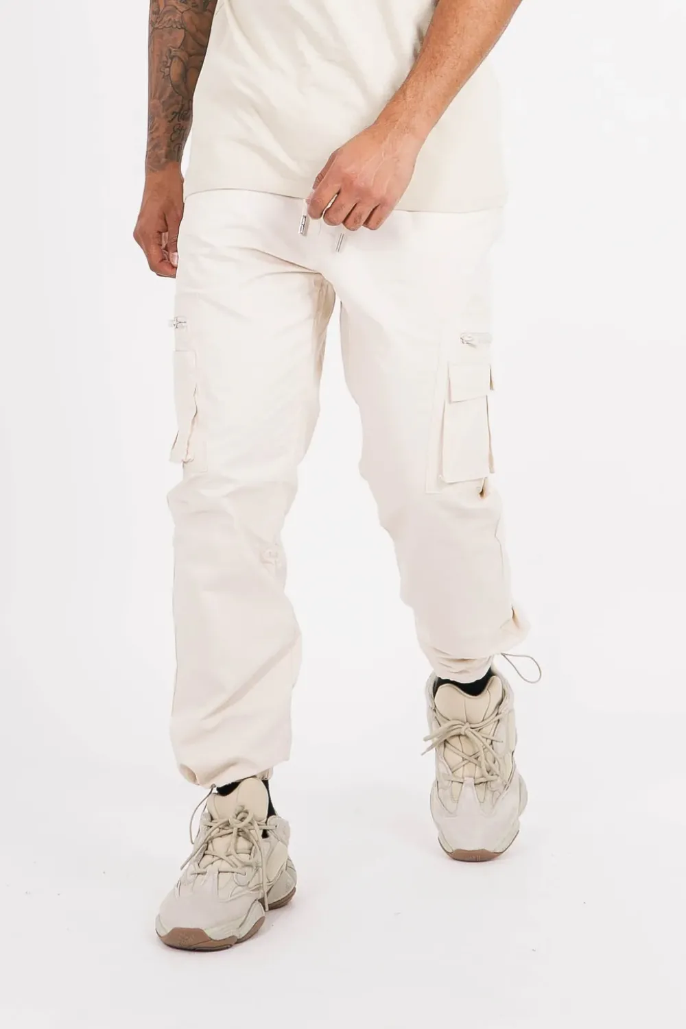 Homme Sixth June Pantalons | Pantalon Cargo Poches Zip Beige Clair