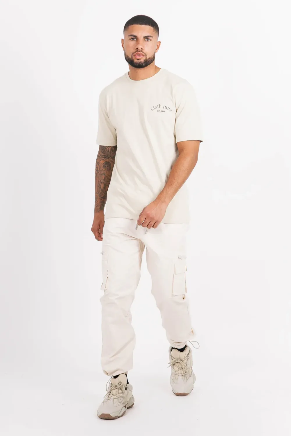 Homme Sixth June Pantalons | Pantalon Cargo Poches Zip Beige Clair