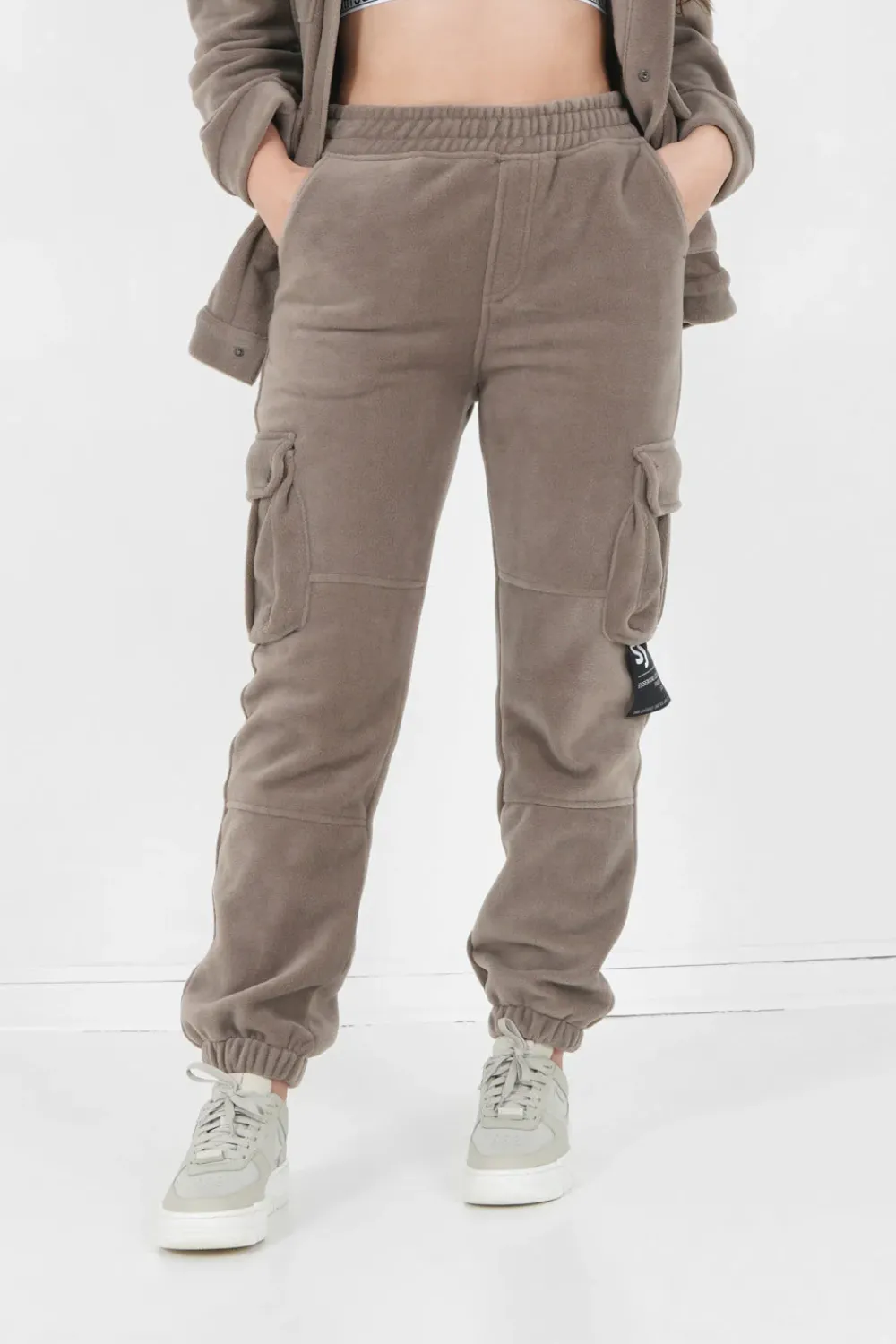 Femme Sixth June Pantalons | Pantalon Cargo Polaire Beige Fonce