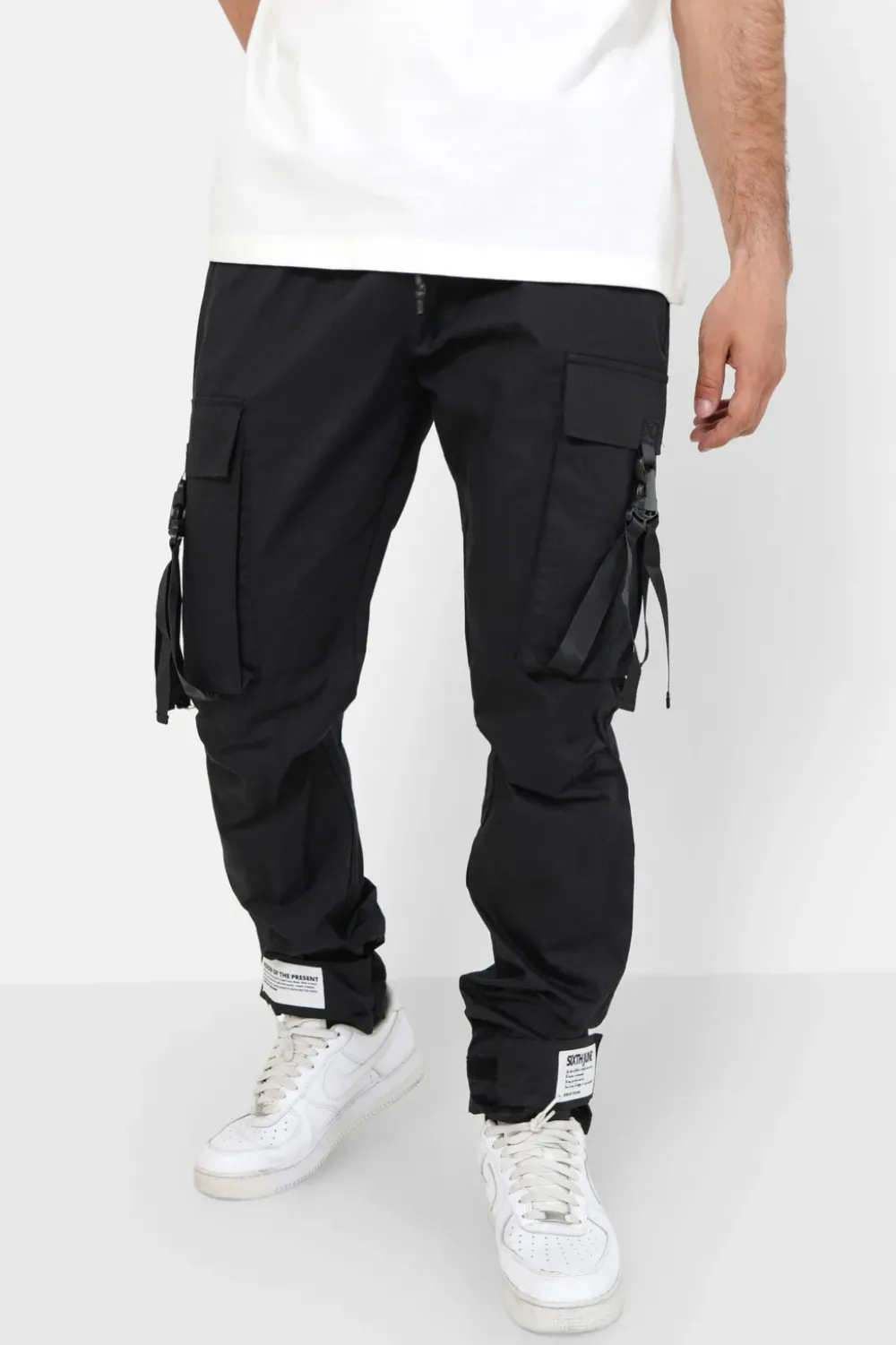 Homme Sixth June Pantalons | Pantalon Cargo Sangles Noir