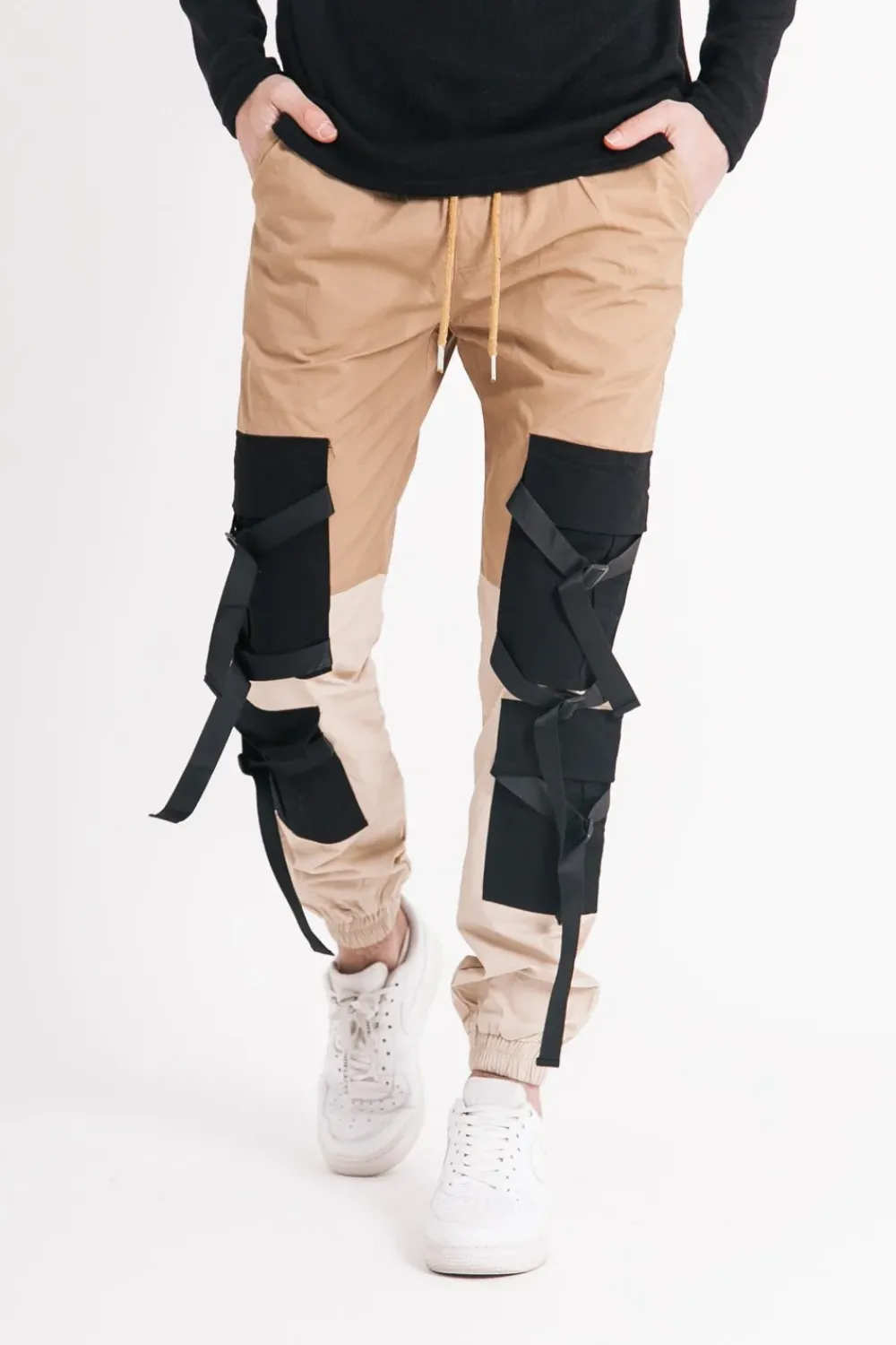 Homme Sixth June Pantalons | Pantalon Cargo Tactique Empiecements Sangles Beige