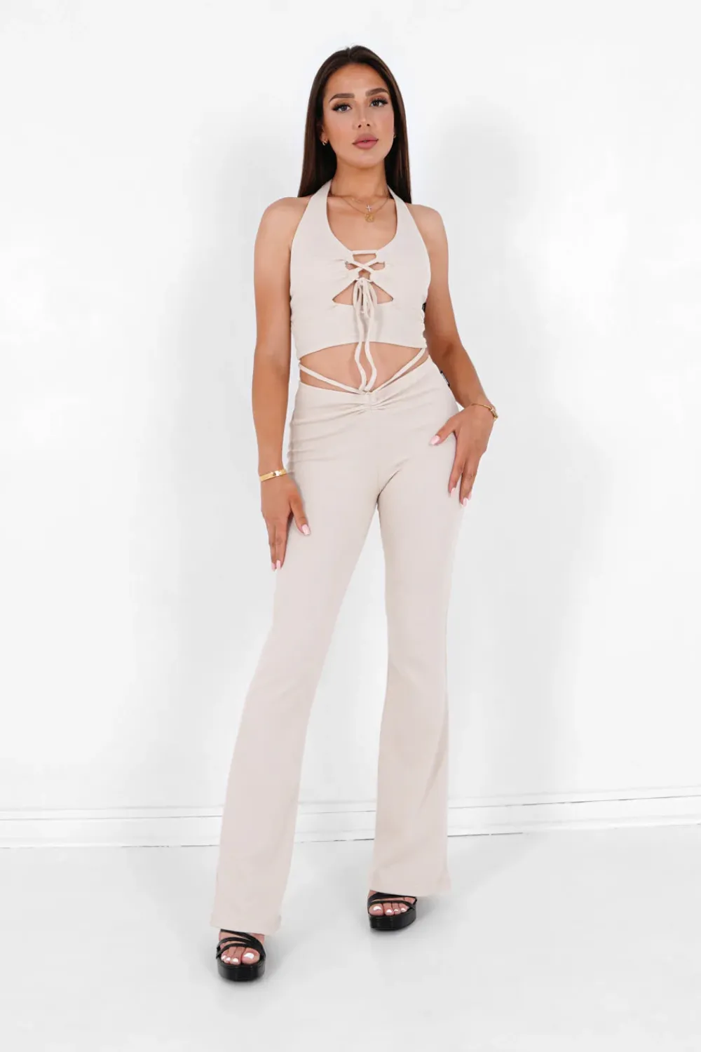 Femme Sixth June Pantalons | Pantalon Cotele Cordons Beige