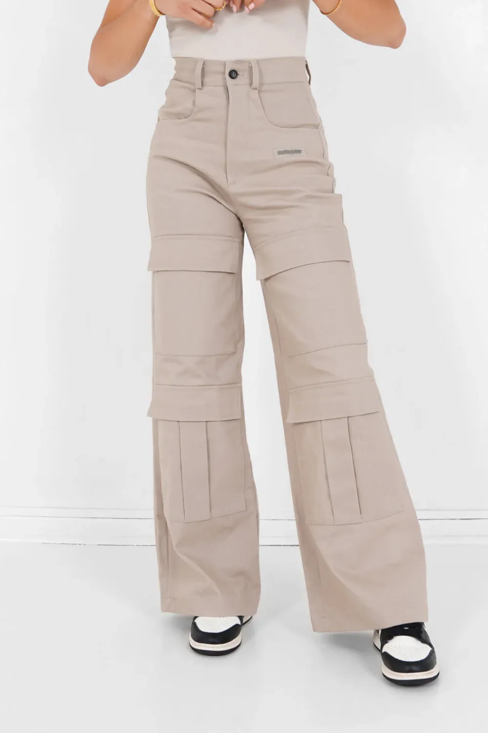 Femme Sixth June Pantalons | Pantalon Droit Poches Cargo Beige