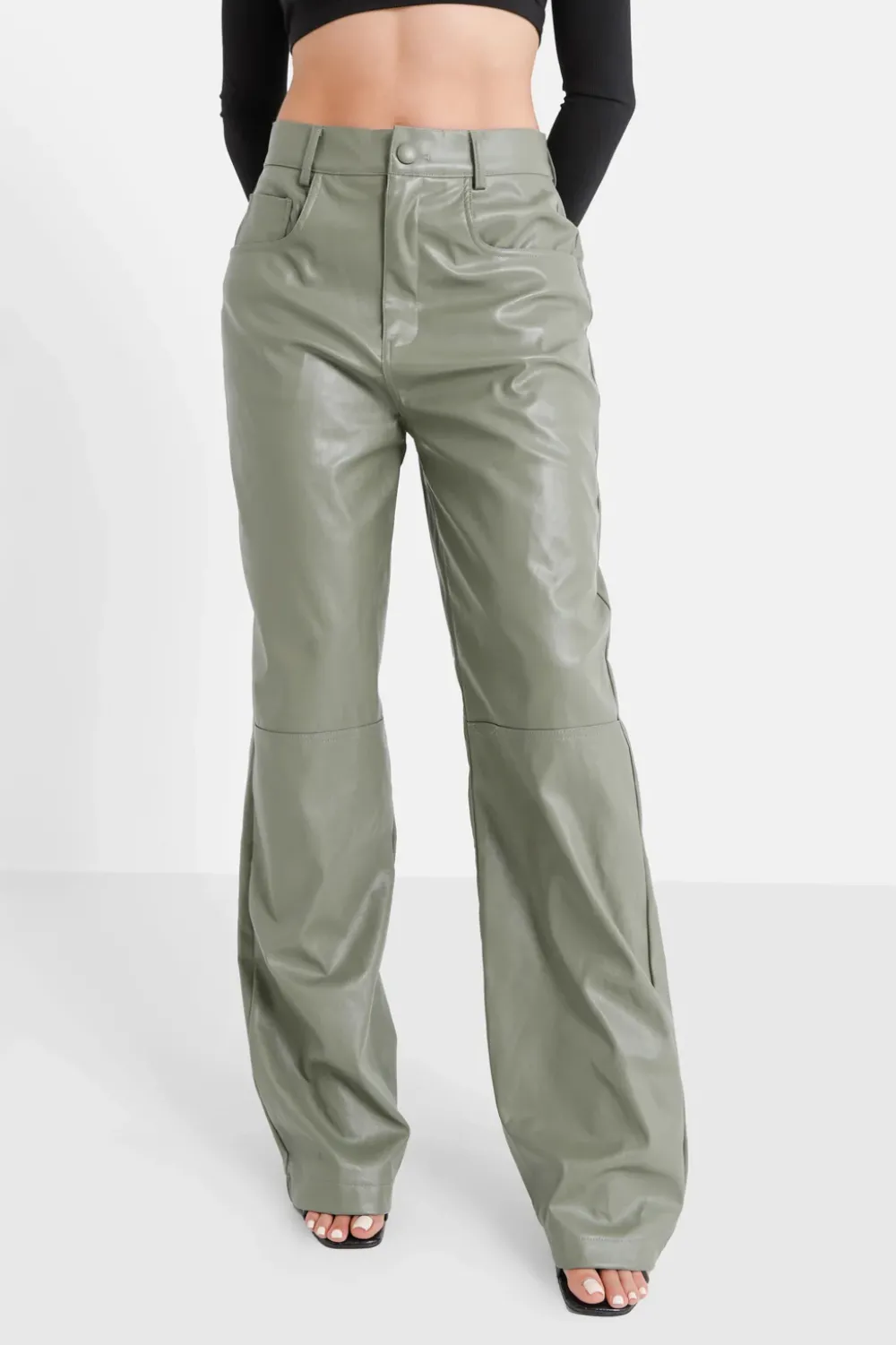 Femme Sixth June Pantalons | Pantalon Droit Simili Cuir Vert