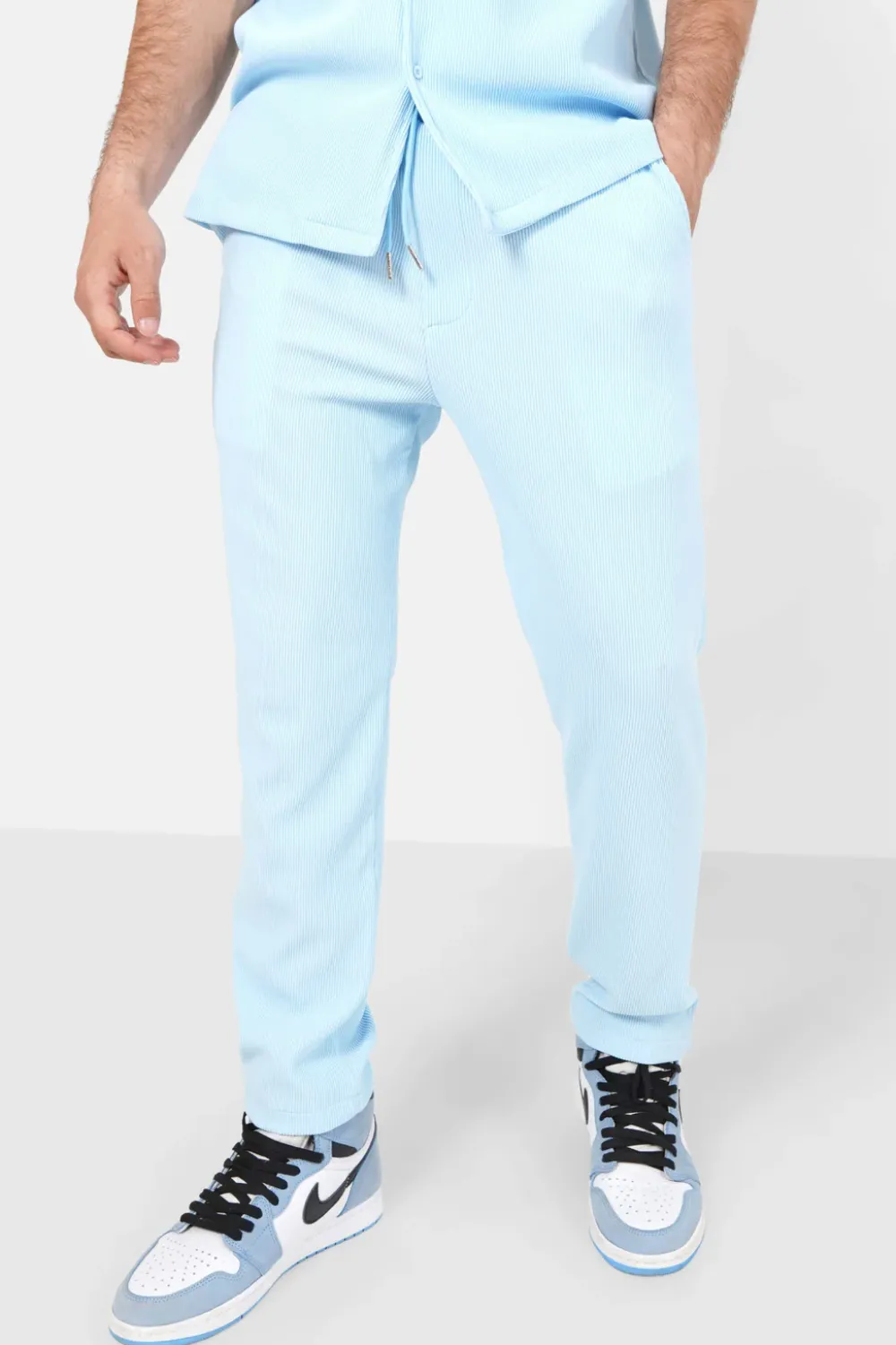 Homme Sixth June Pantalons | Pantalon Fluide Plisse Bleu Clair