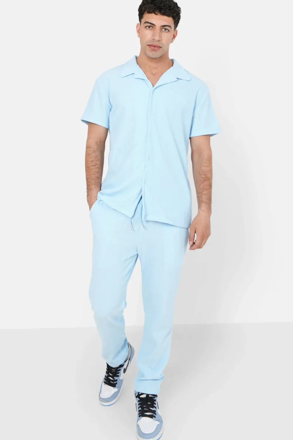 Homme Sixth June Pantalons | Pantalon Fluide Plisse Bleu Clair