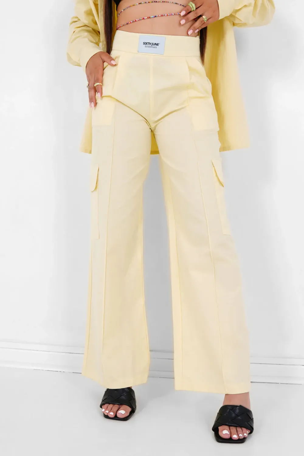 Femme Sixth June Pantalons | Pantalon Jambes Larges Logo Jaune