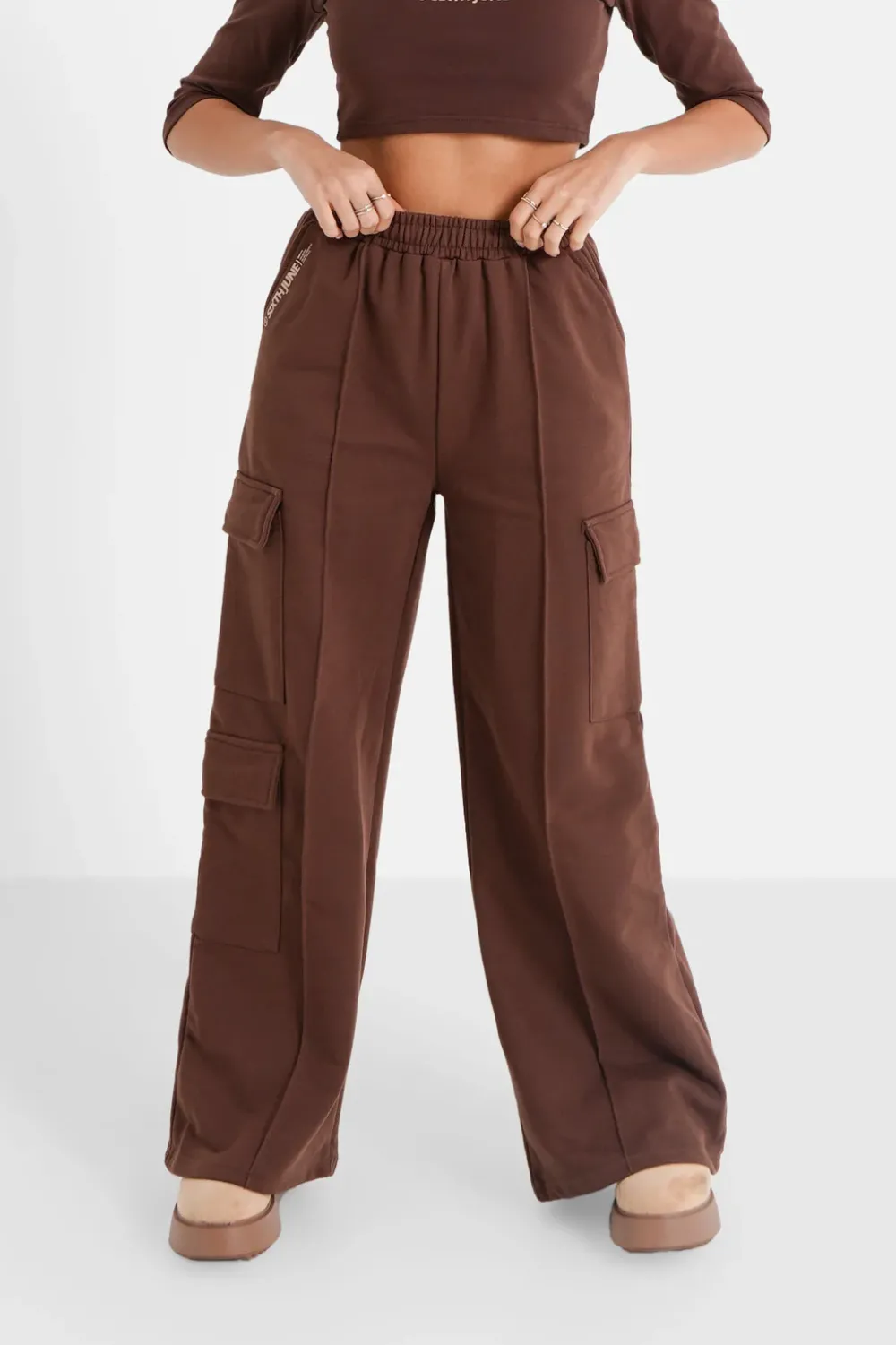 Femme Sixth June Pantalons | Pantalon Molletonne Loose Cargo Marron