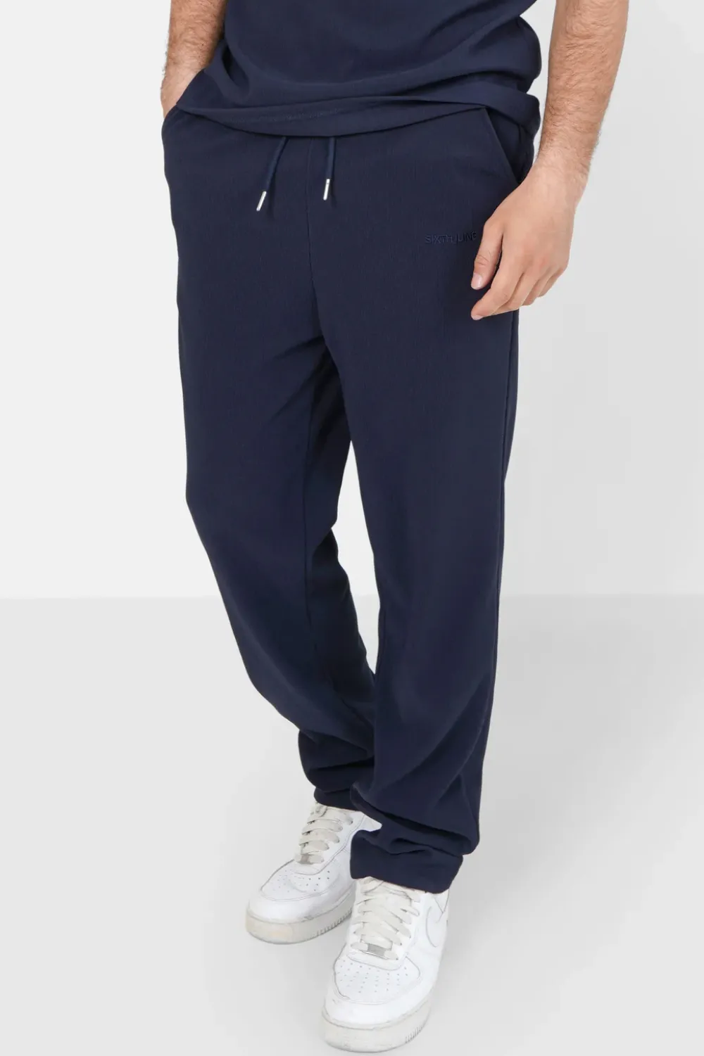 Homme Sixth June Pantalons | Pantalon Plisse Regular Bleu Fonce