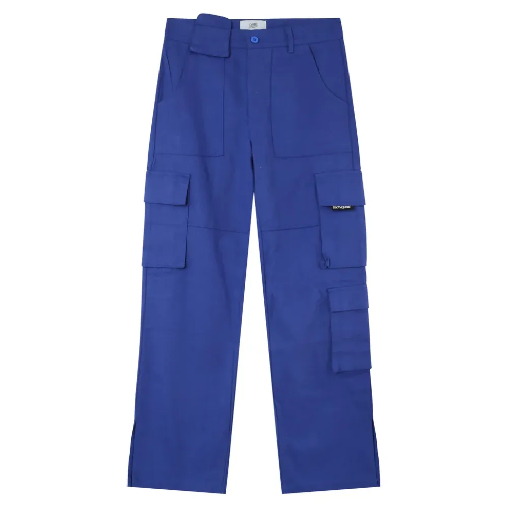 Femme Sixth June Pantalons | Pantalon Poches Cargo Droit Bleu Fonce