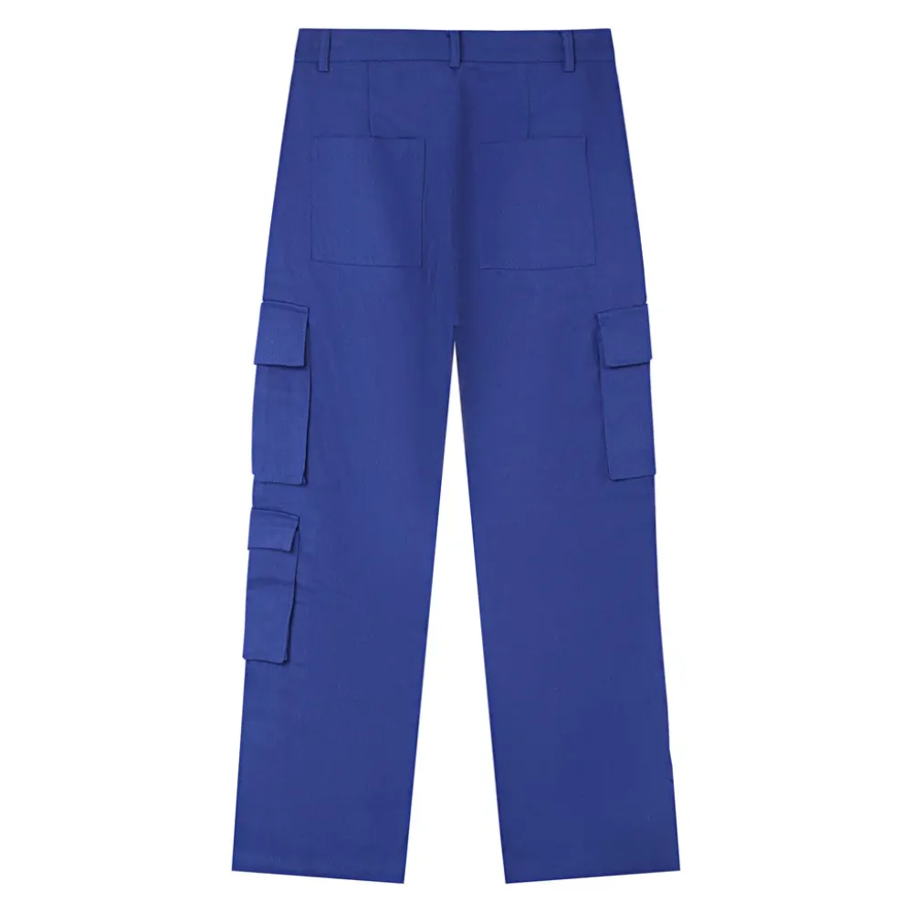 Femme Sixth June Pantalons | Pantalon Poches Cargo Droit Bleu Fonce