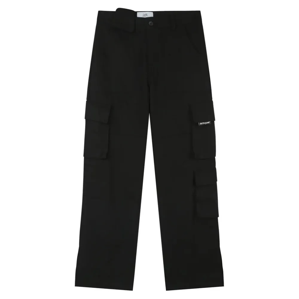 Femme Sixth June Pantalons | Pantalon Poches Cargo Droit Noir