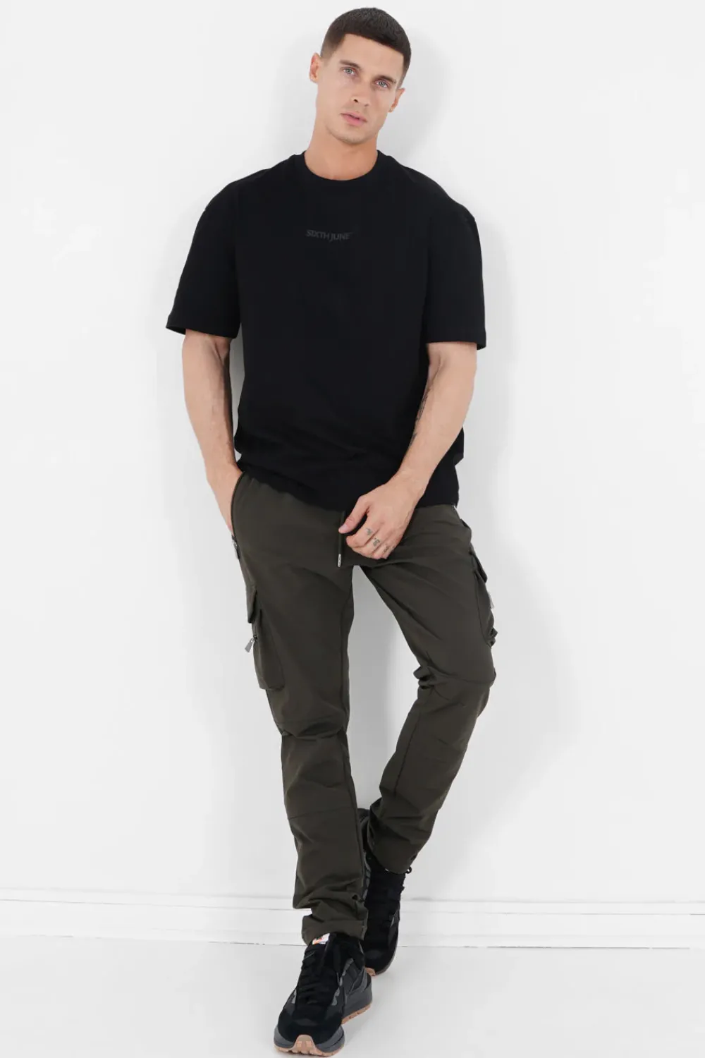 Homme Sixth June Pantalons | Pantalon Poches Cargo Nylon Vert Kaki