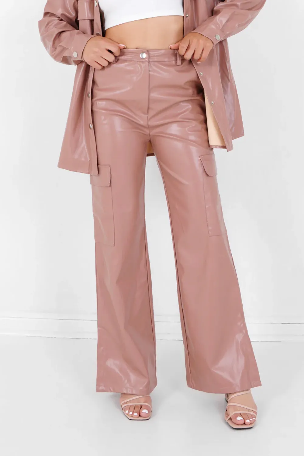 Femme Sixth June Pantalons | Pantalon Simili Cuir Fentes Rose