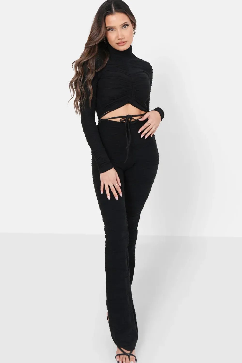 Femme Sixth June Pantalons | Pantalon Texture Evase Noir