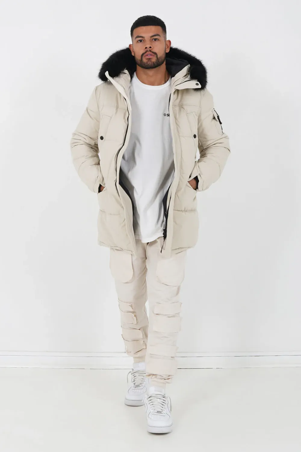 Homme Sixth June Manteaux | Parka Fourrure Deperlante Beige