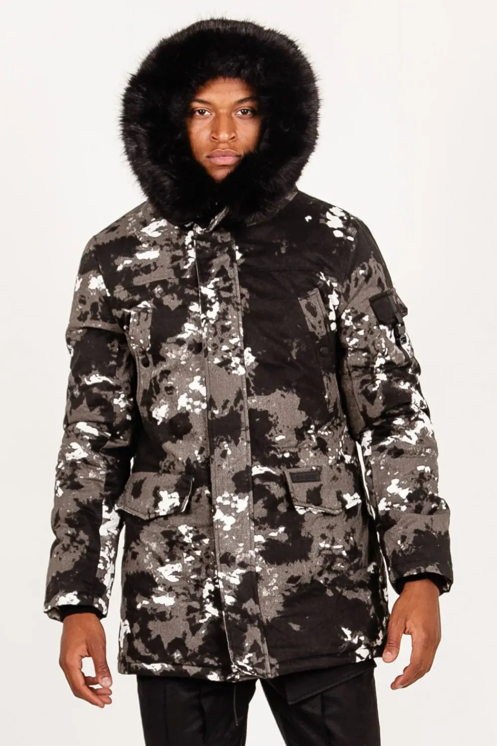 Homme Sixth June Manteaux | Parka Fourrure Imprime Montagne Noir