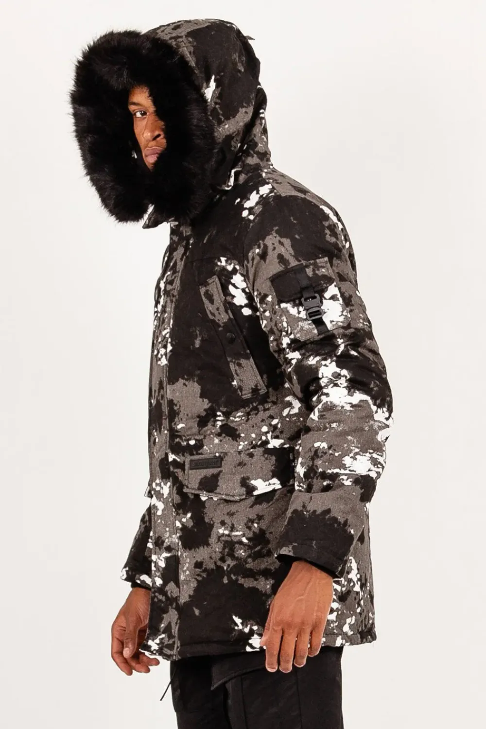 Homme Sixth June Manteaux | Parka Fourrure Imprime Montagne Noir