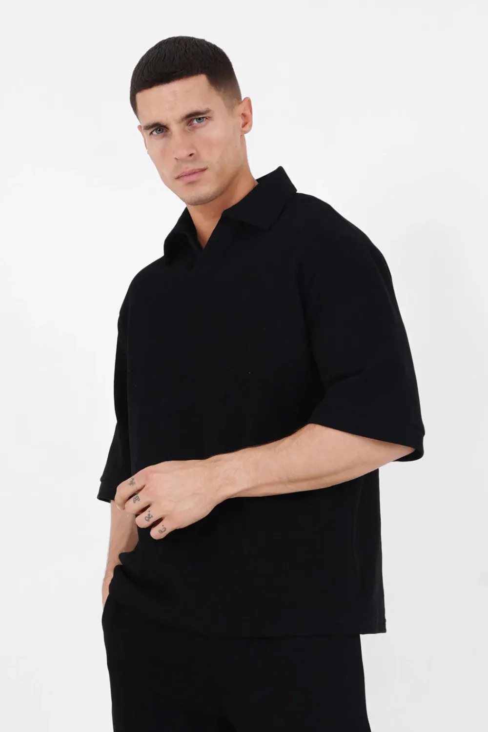 Homme Sixth June Hauts | Polo Gaufre Oversize Noir