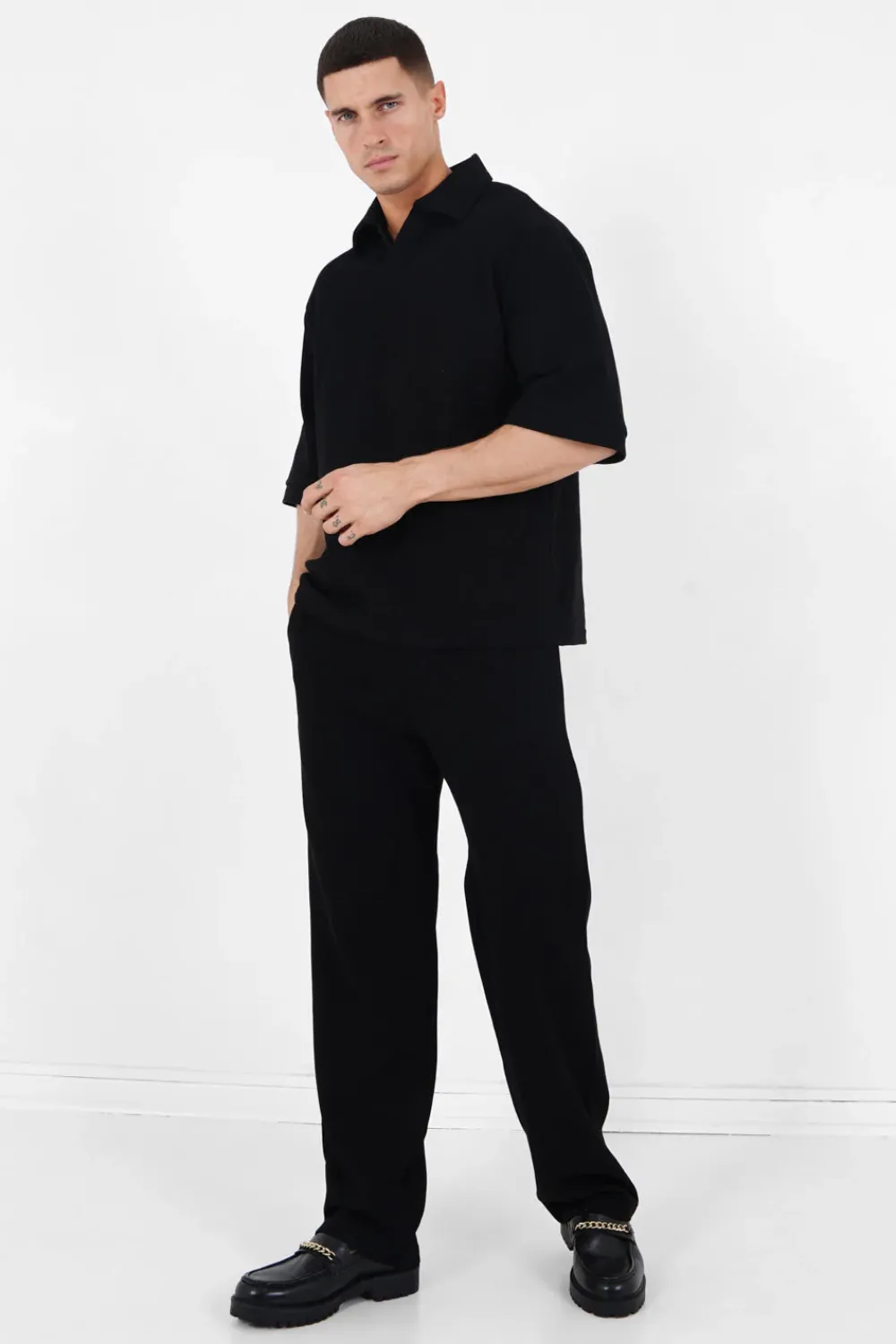 Homme Sixth June Hauts | Polo Gaufre Oversize Noir