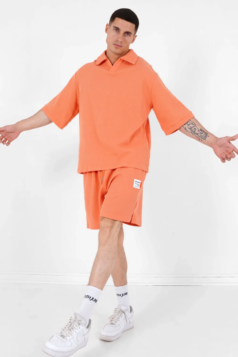 Homme Sixth June Hauts | Polo Gaufre Oversize Orange