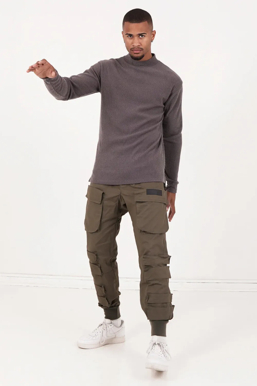 Homme Sixth June Sweats | Pull Maille Cotele Col Gris Taupe