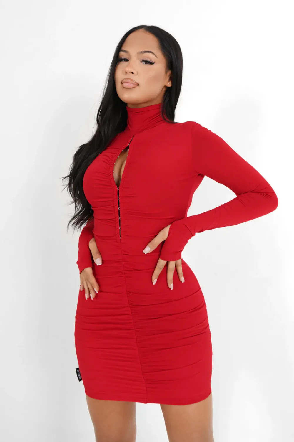 Femme Sixth June Robes | Robe Agrafes Manches Longues Rouge