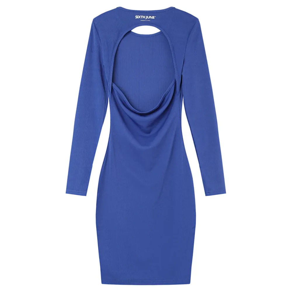 Femme Sixth June Robes | Robe Moulante Ouverture Dos Bleu Fonce