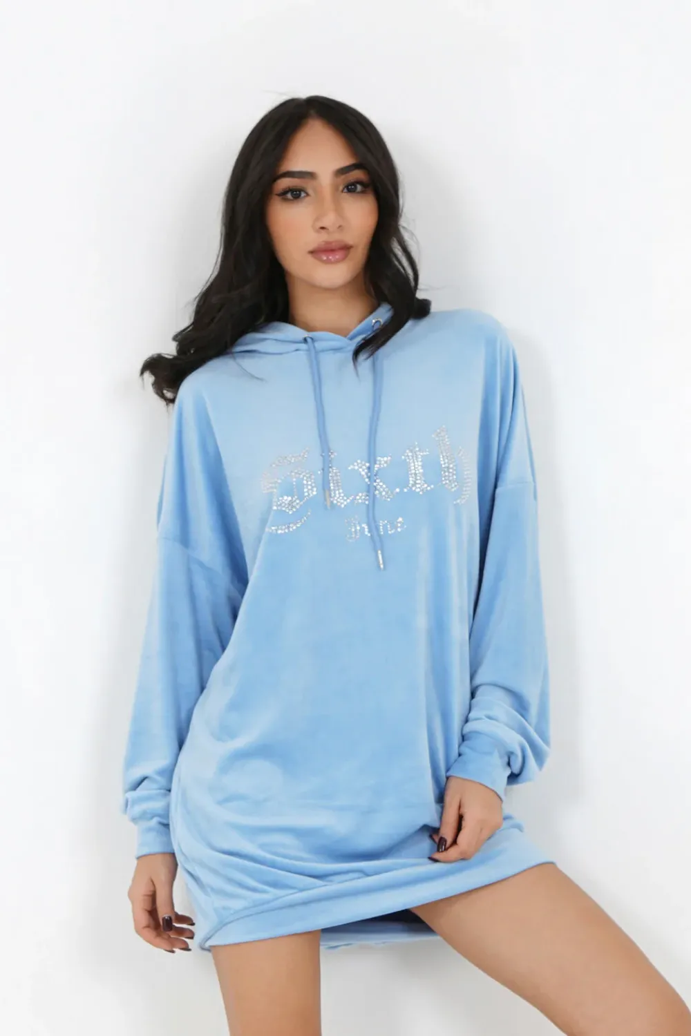 Femme Sixth June Robes | Robe Sweat Velours Strass Bleu