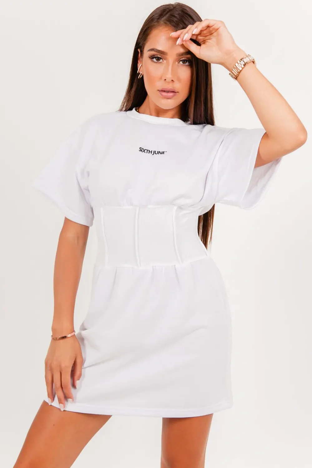 Femme Sixth June Robes | Robe T-Shirt Corset Blanc