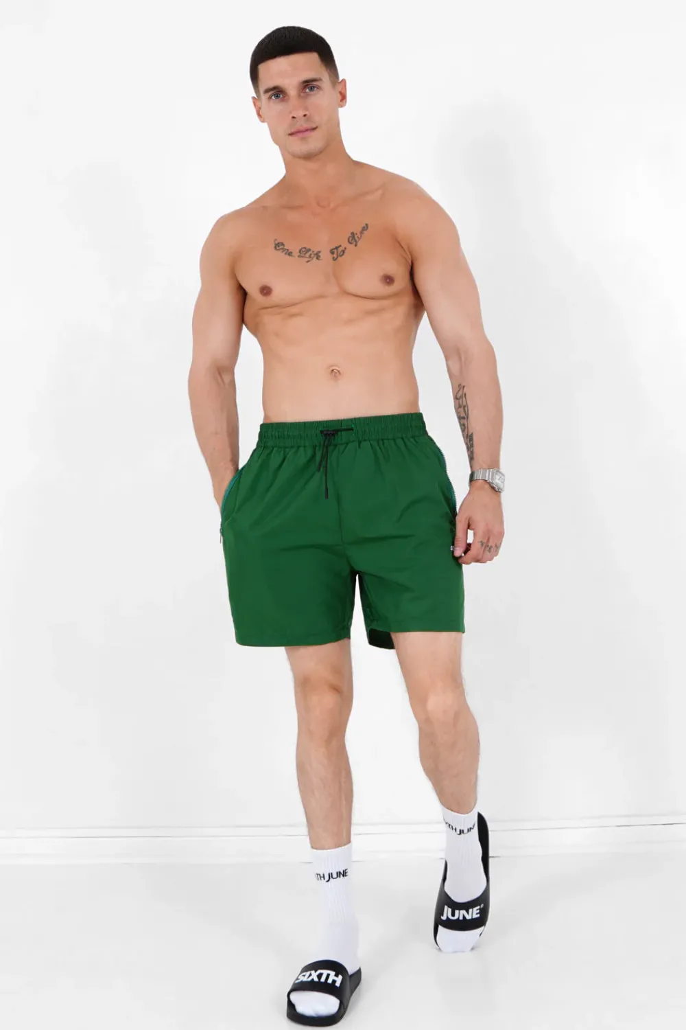 Homme Sixth June Shorts | Short De Bain Logo Vert Fonce