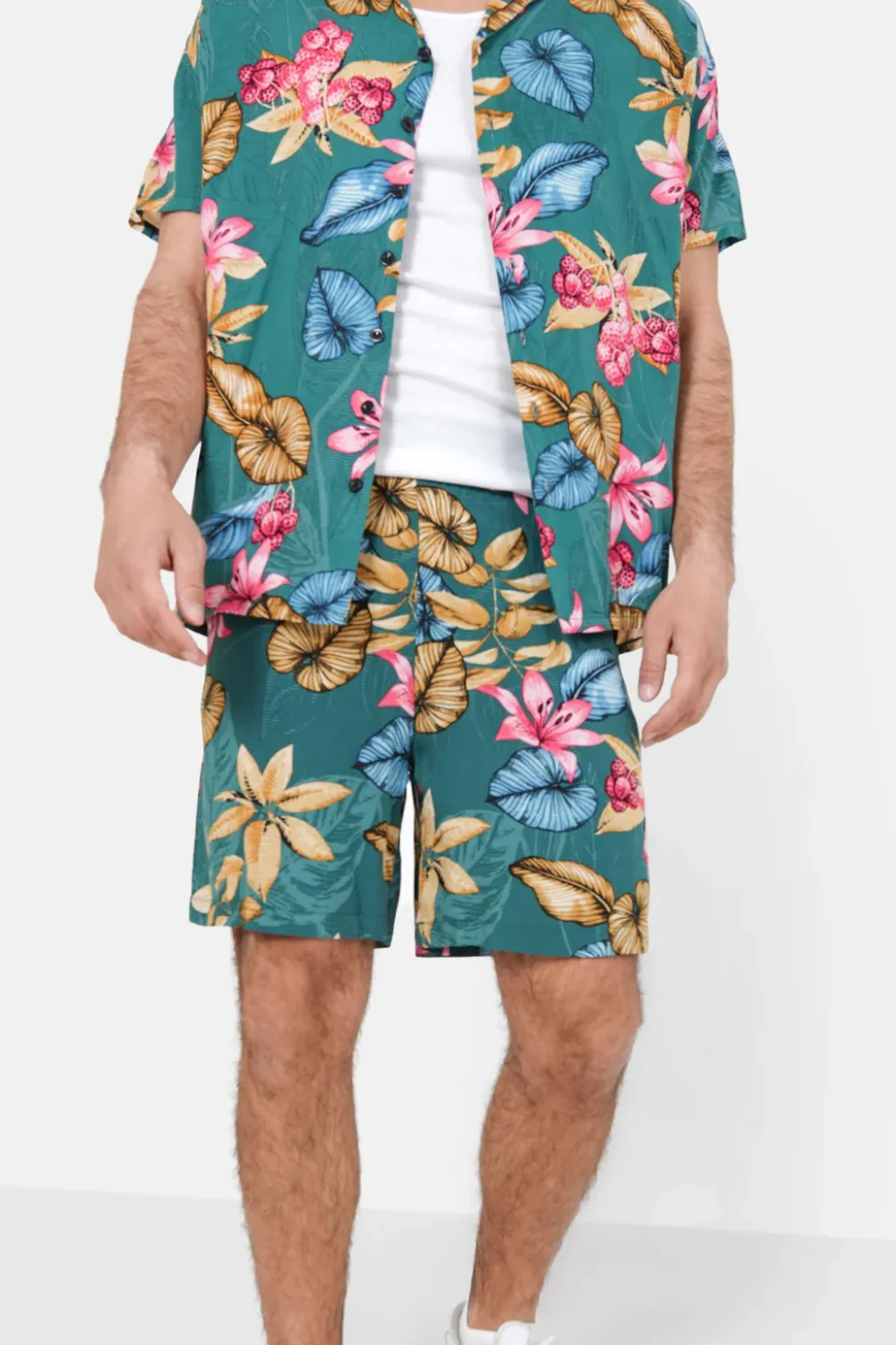 Homme Sixth June Shorts | Short Fluide Fleuri Vert