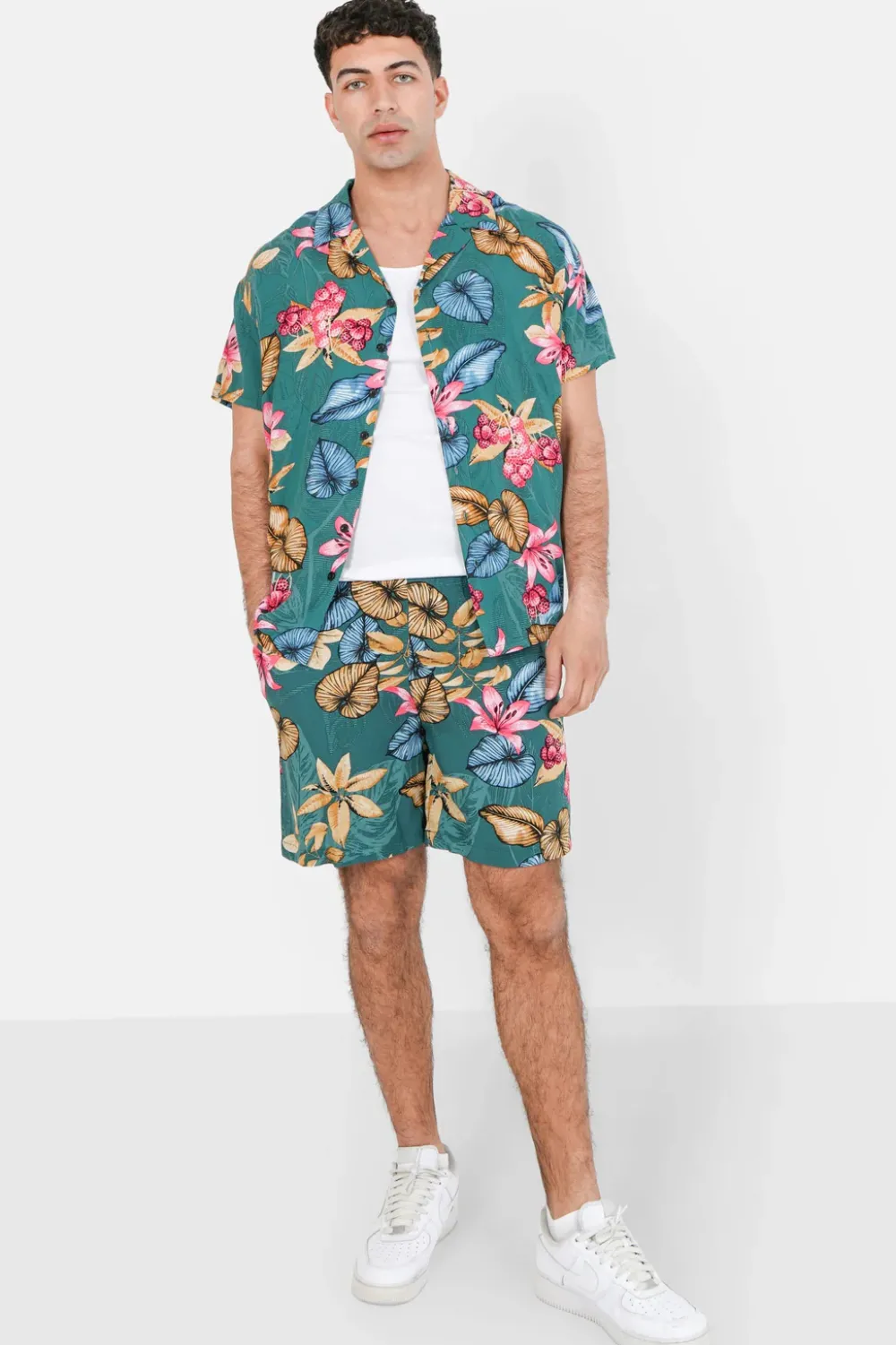 Homme Sixth June Shorts | Short Fluide Fleuri Vert