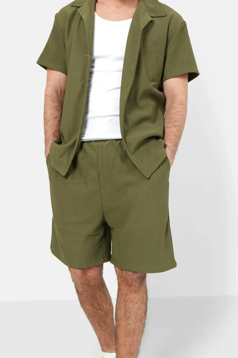 Homme Sixth June Shorts | Short Fluide Plisse Vert Kaki