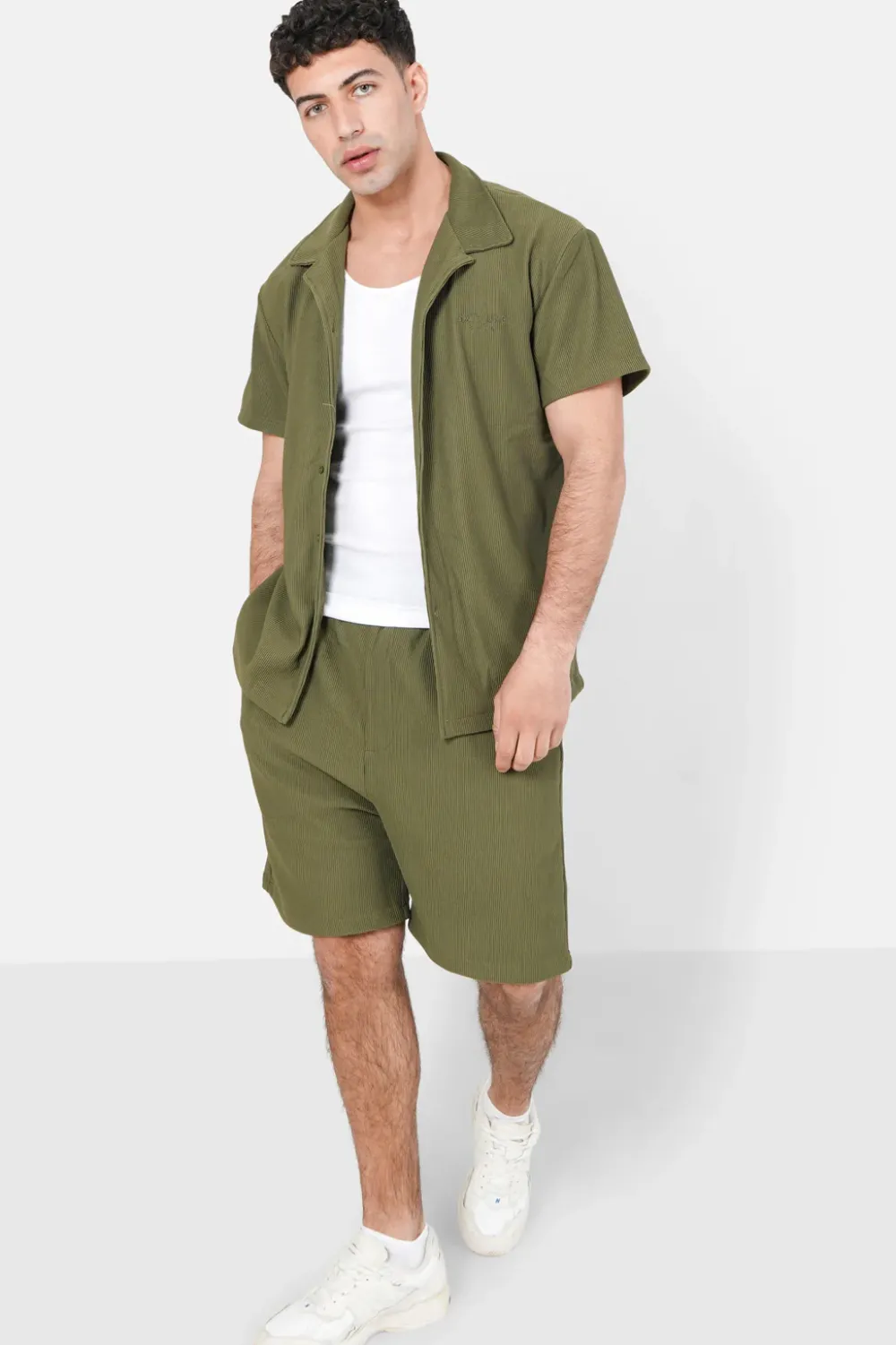 Homme Sixth June Shorts | Short Fluide Plisse Vert Kaki