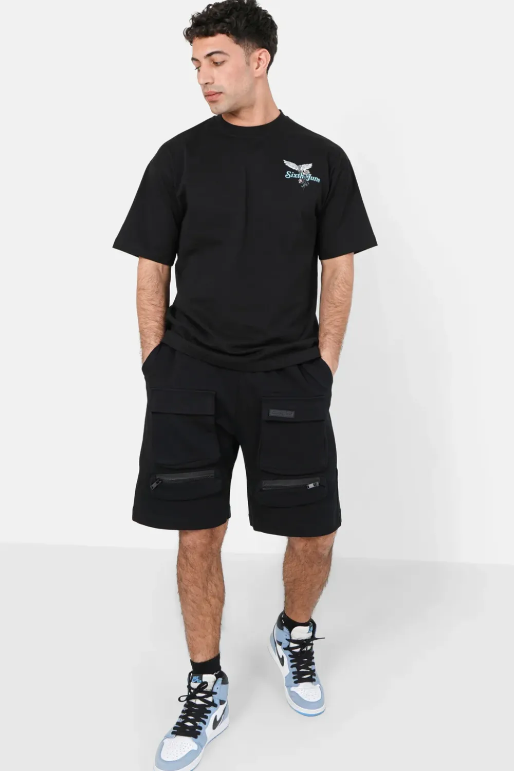 Homme Sixth June Shorts | Short Jersey Poches Cargo Noir