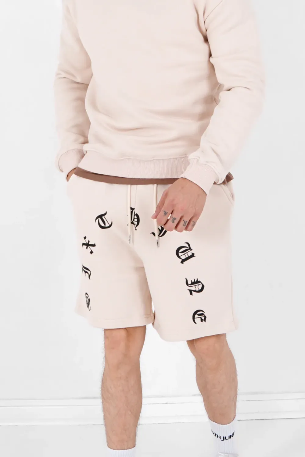 Homme Sixth June Shorts | Short Logo Incurve Gothique Beige