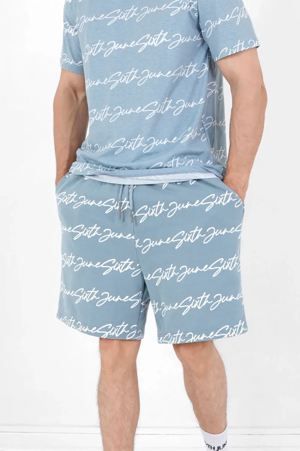 Homme Sixth June Shorts | Short Logo Signature Imprime Bleu