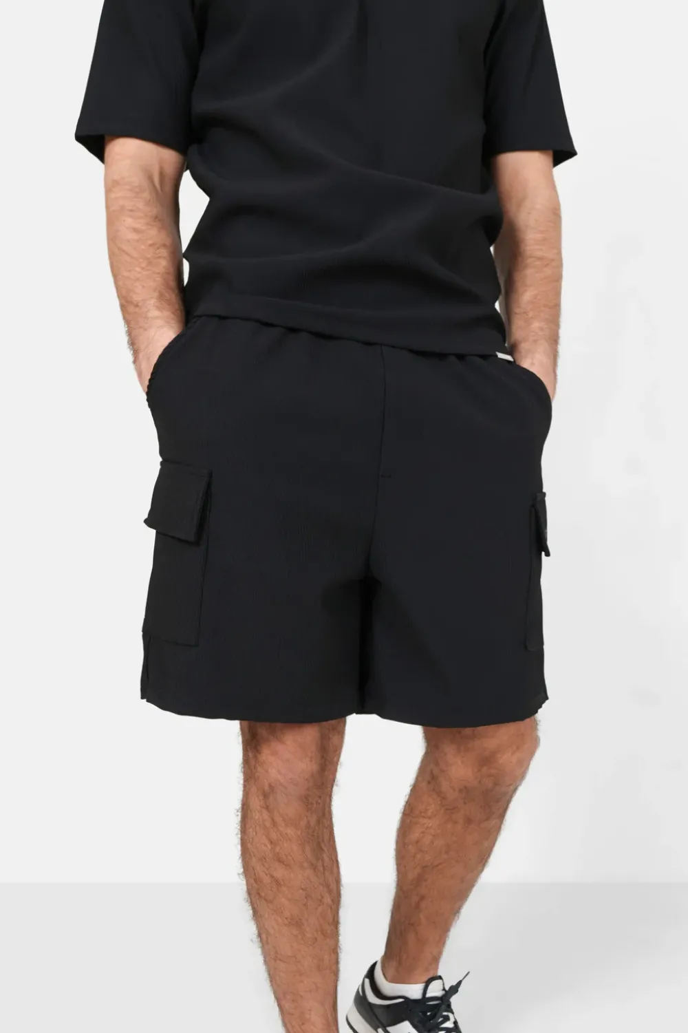 Homme Sixth June Shorts | Short Poches Cargo Plisse Noir