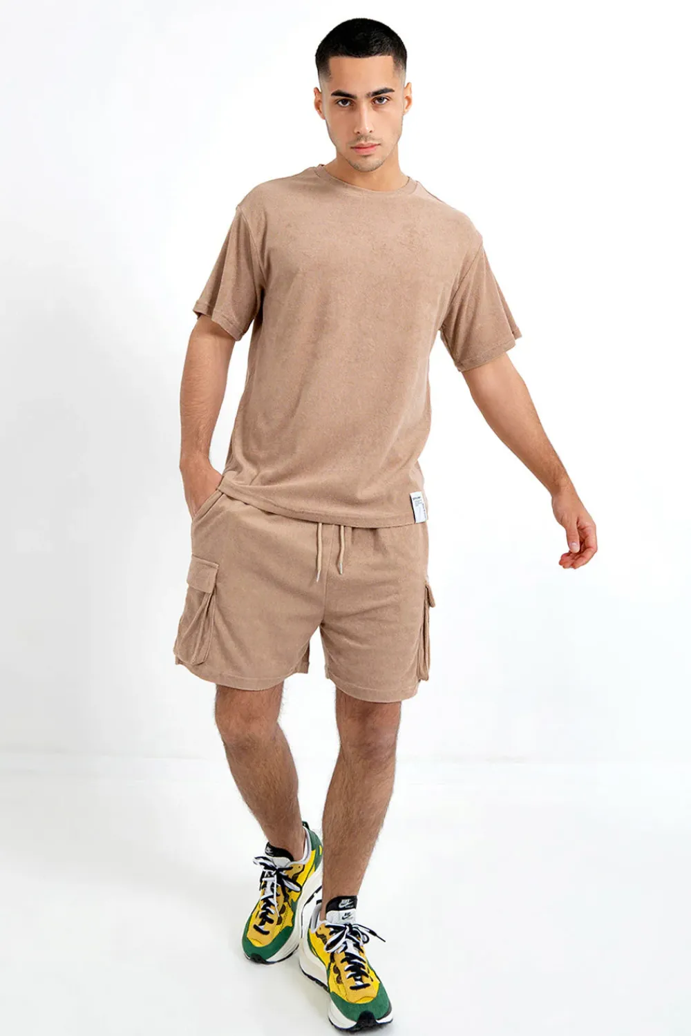 Homme Sixth June Shorts | Short Tissu Bouclette Beige Fonce