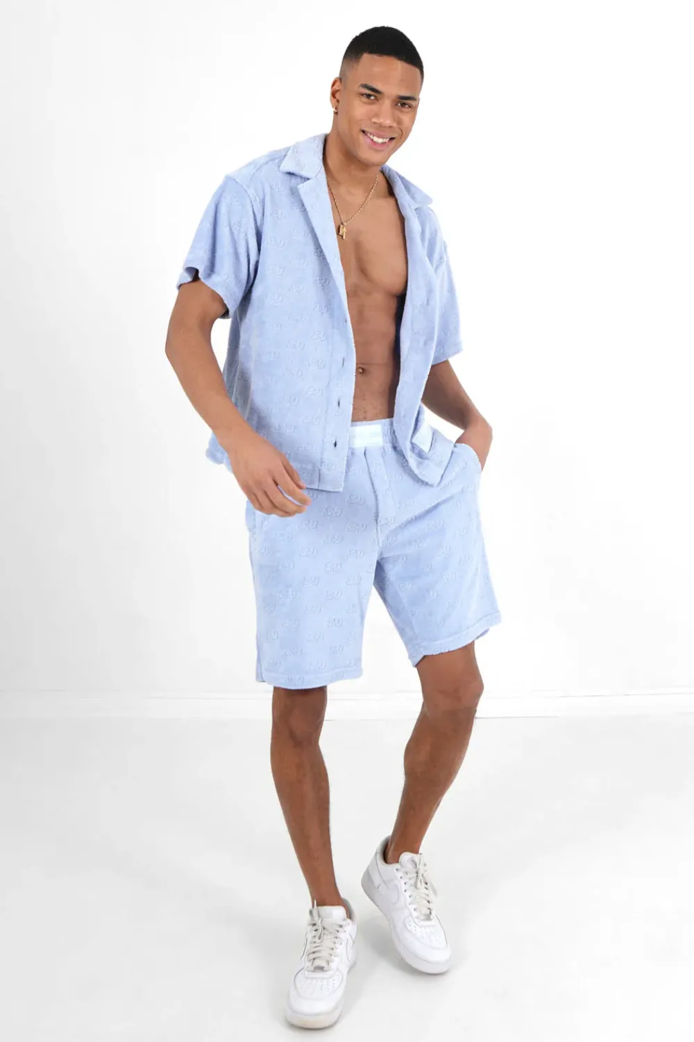 Homme Sixth June Shorts | Short Towel Monogramme Bleu Clair