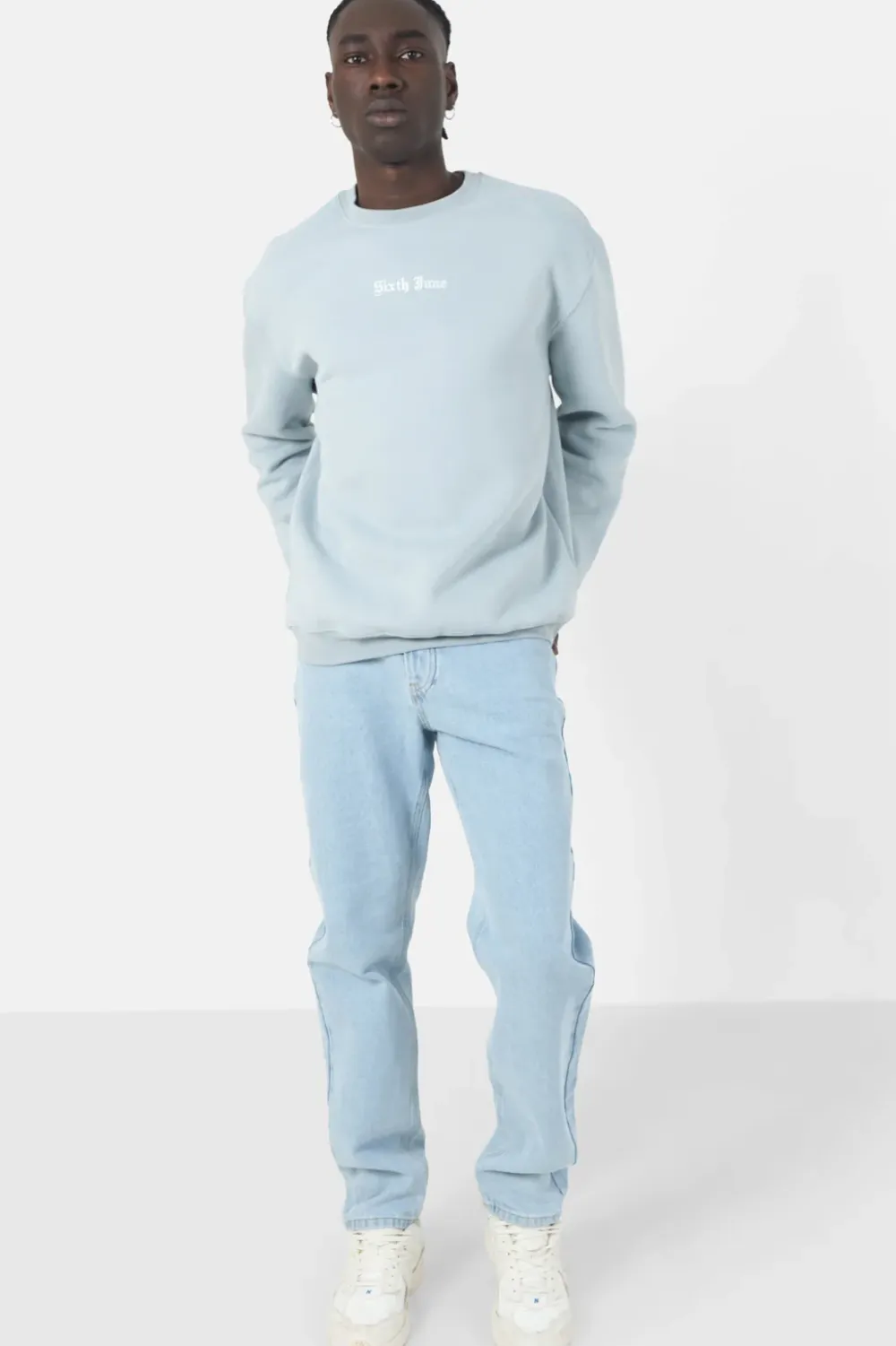 Homme Sixth June Sweats | Sweat Broderies Crew Oversize Bleu Clair