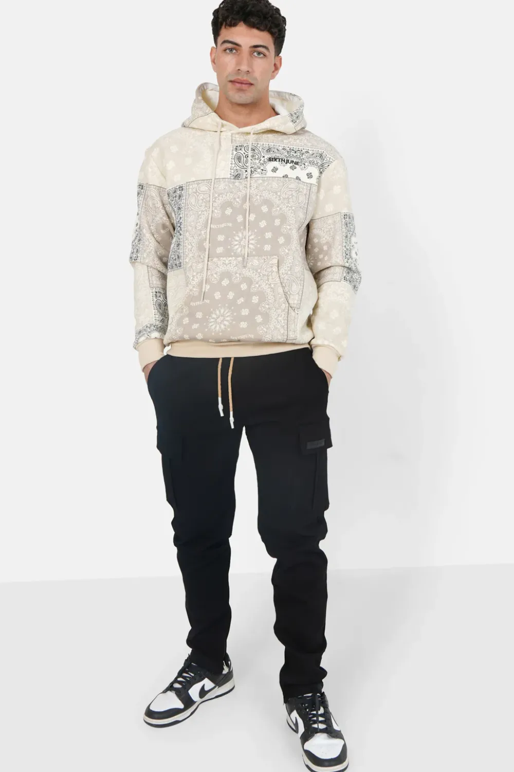 Homme Sixth June Sweats | Sweat Capuche Bandana Patchwork Beige