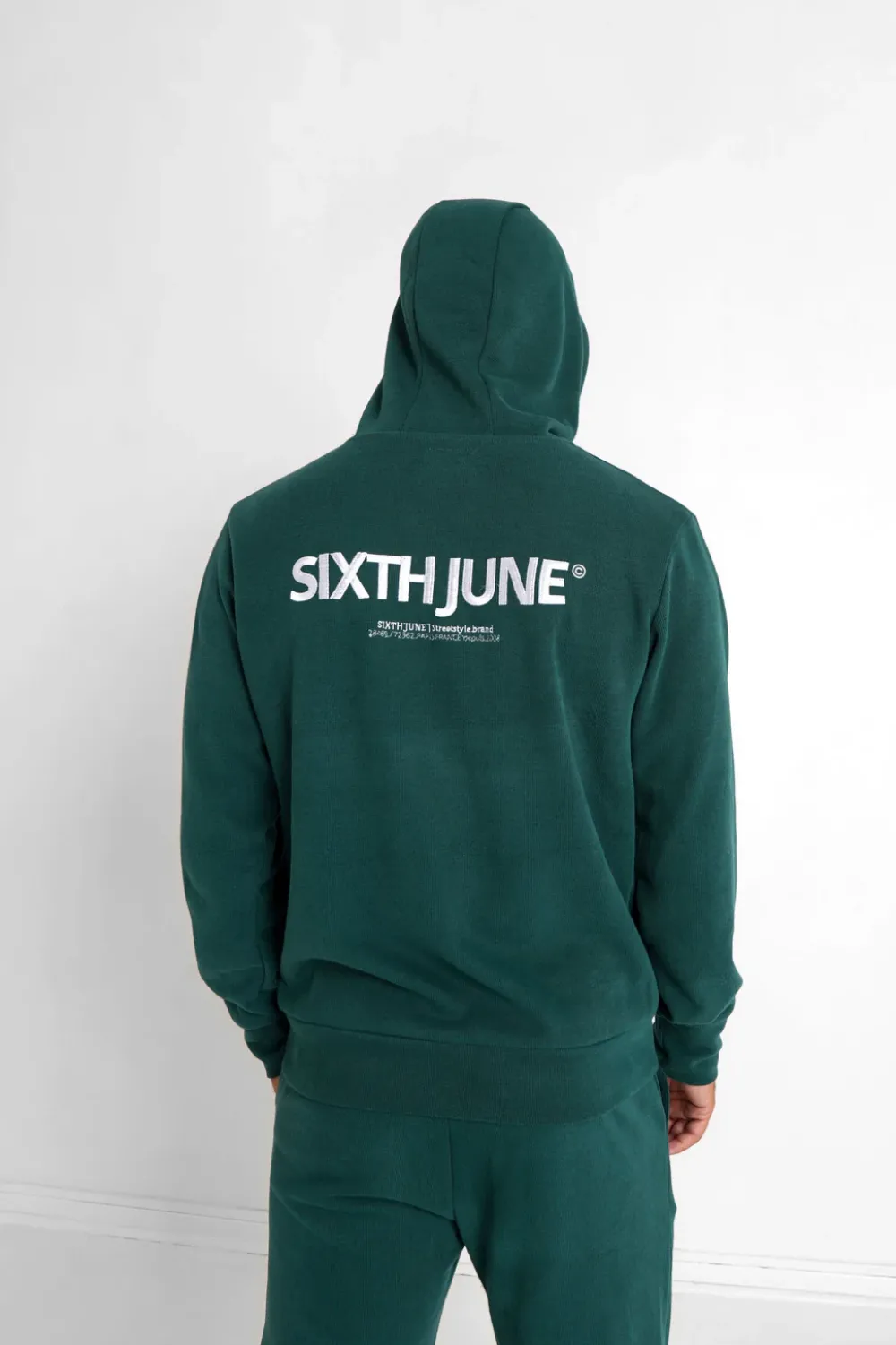 Homme Sixth June Sweats | Sweat Capuche Cotele Patch Vert Fonce