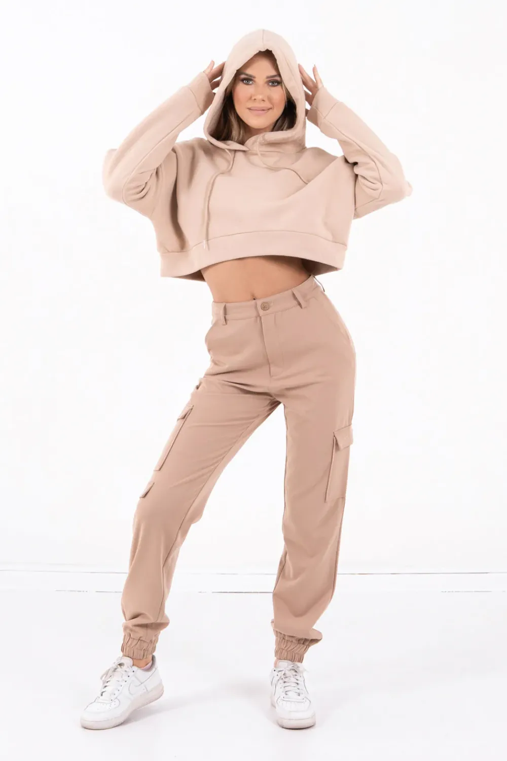 Femme Sixth June Sweats | Sweat Capuche Court Logo Beige Clair