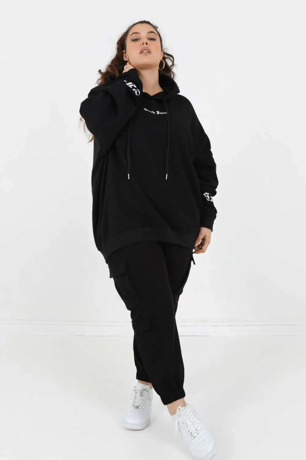 Femme Sixth June Sweats | Sweat Capuche Crew Manches Curve Noir